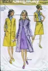 9210 70 SLVLSS DRESS, LINED BUTTON COAT LENGTHS PATTERN 16 38''